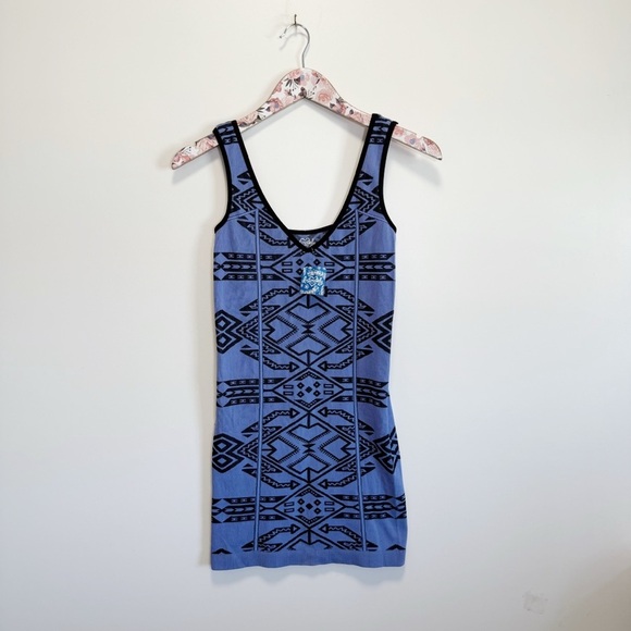 Free People Dresses & Skirts - NWT FREE PEOPLE Blue Combo Stretchy Knit Body Con Aztec Dress! M/L Medium NEW